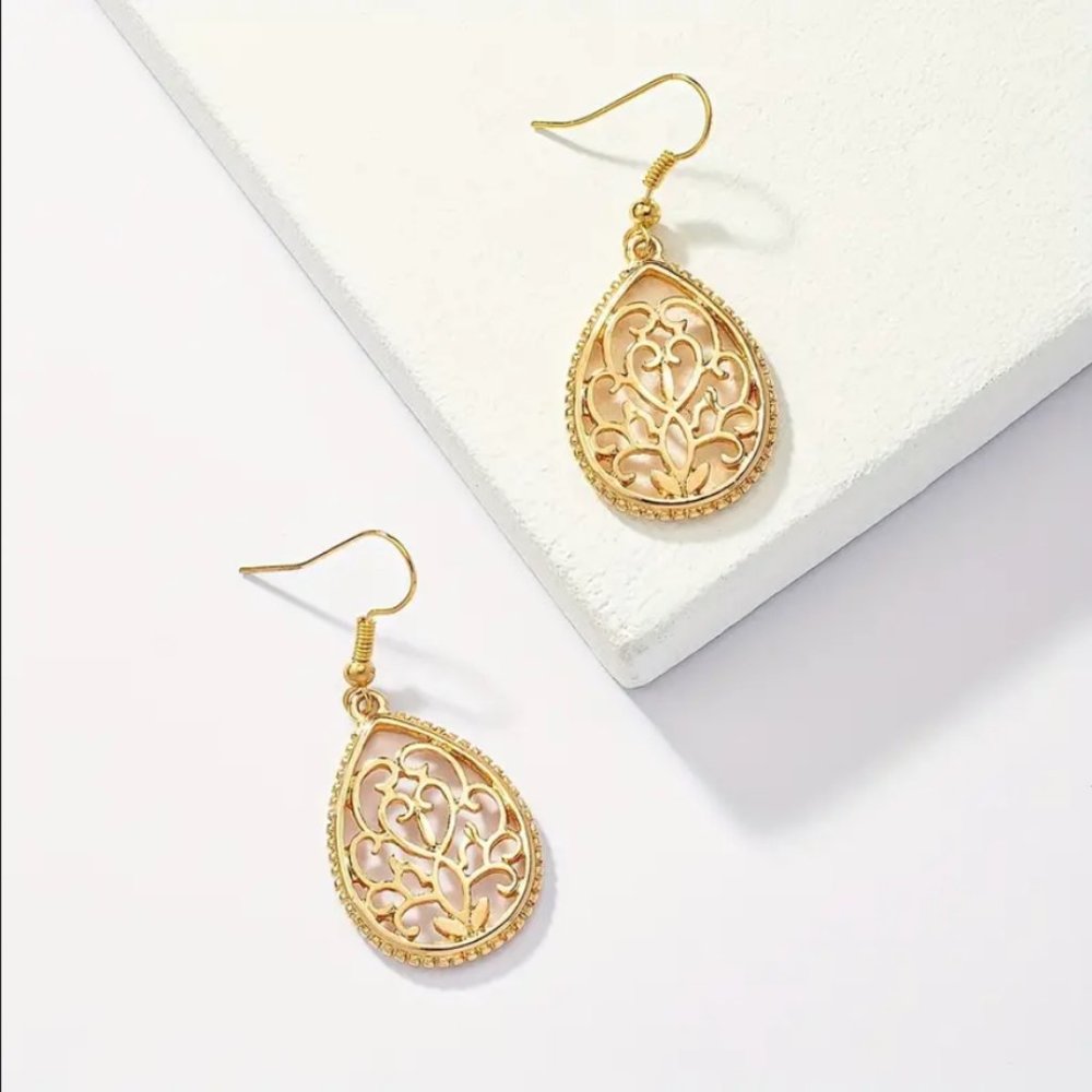 14K Gold Hanging Drop Womens Earrings Ladies 14 Karat Teardrop Oval Jewelry NEW - Picture 4 of 4